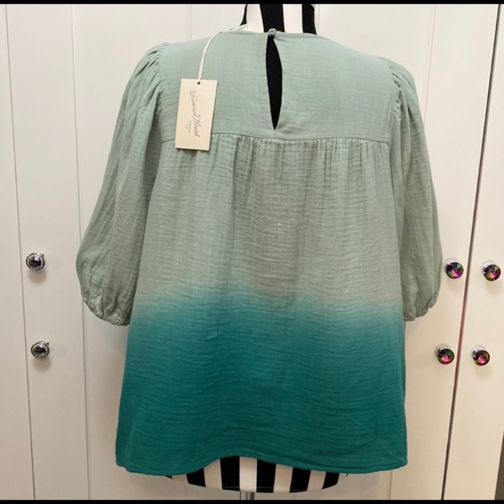 Teal & Mint Green Ombre Short Sleeved Top Sz LG NEW! - Picture 2 of 4